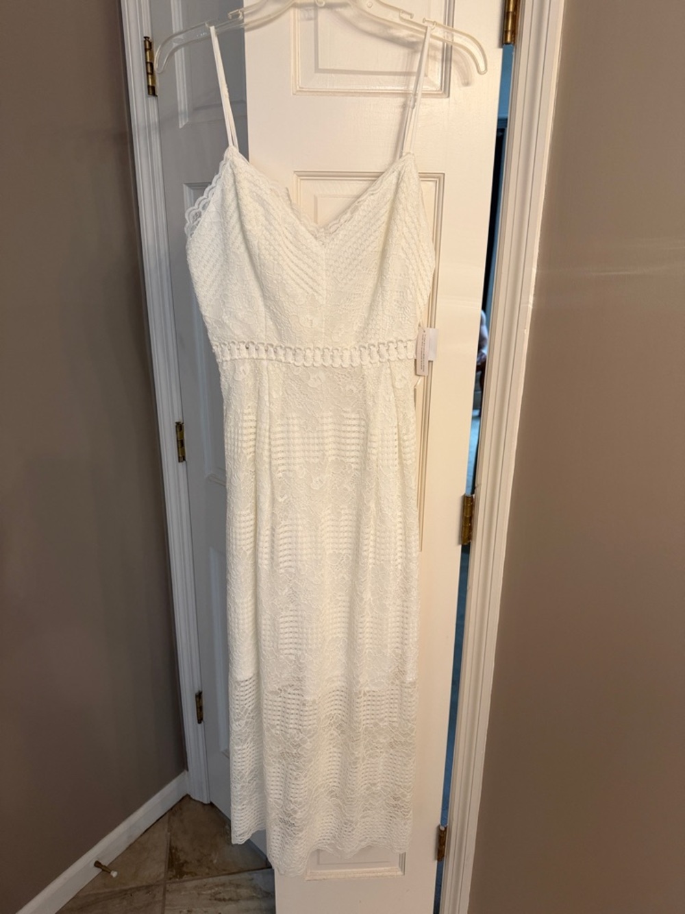 Chelsea28 White Lace Spaghetti-Strap Midi Dress